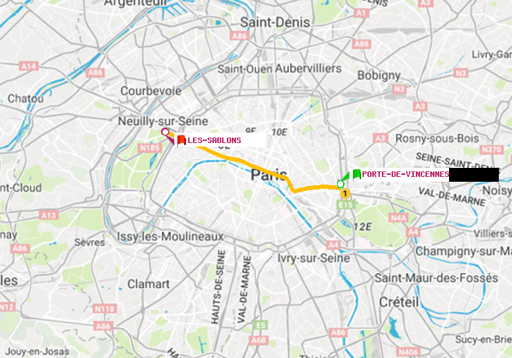 plan itinéraire ratp de Porte de Vincennes à Les Sablons (Jardin d