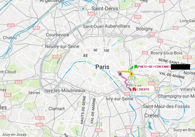 plan itinéraire ratp de Porte de Vincennes à Liberté