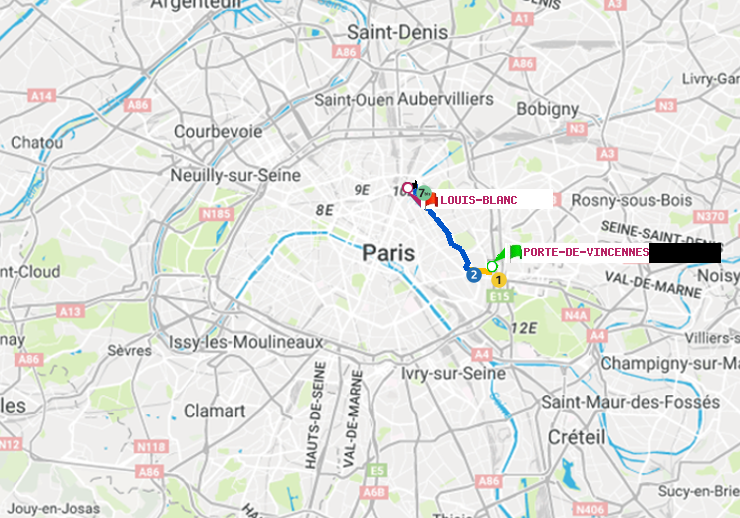 plan itinéraire ratp de Porte de Vincennes à Louis Blanc