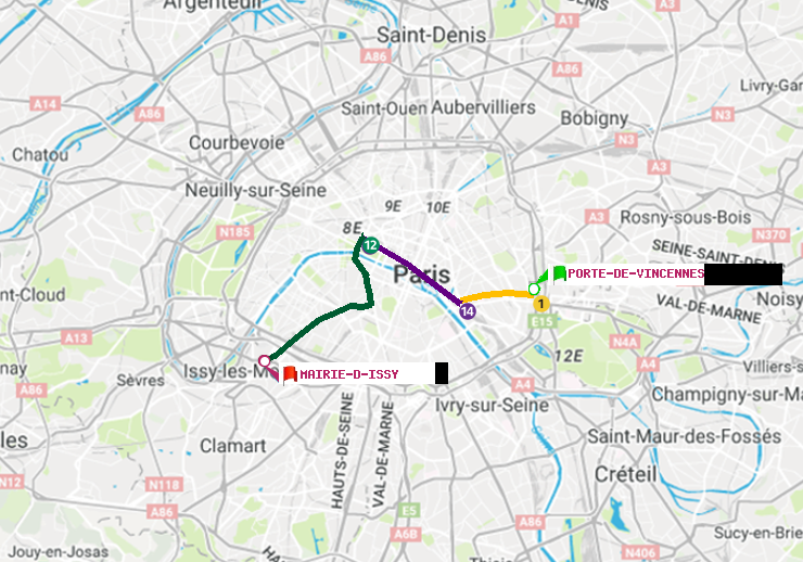 plan itinéraire ratp de Porte de Vincennes à Mairie d