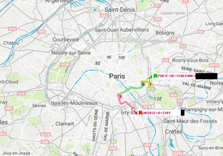 plan itinéraire ratp de Porte de Vincennes à Mairie d