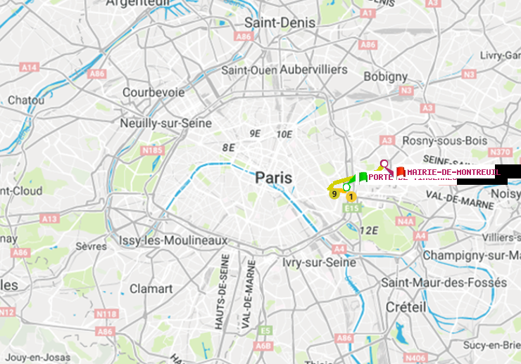 plan itinéraire ratp de Porte de Vincennes à Mairie de Montreuil