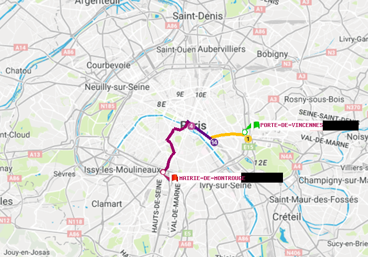 plan itinéraire ratp de Porte de Vincennes à Mairie de Montrouge