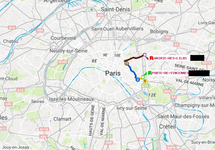plan itinéraire ratp de Porte de Vincennes à Mairie des Lilas