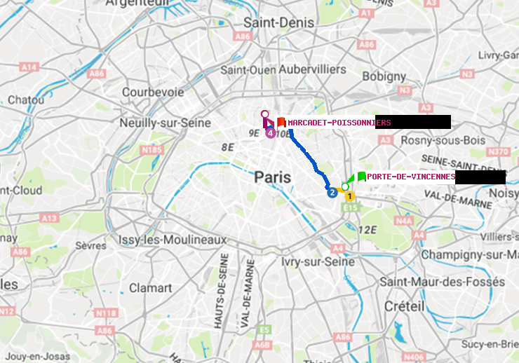 plan itinéraire ratp de Porte de Vincennes à Marcadet-Poissonniers