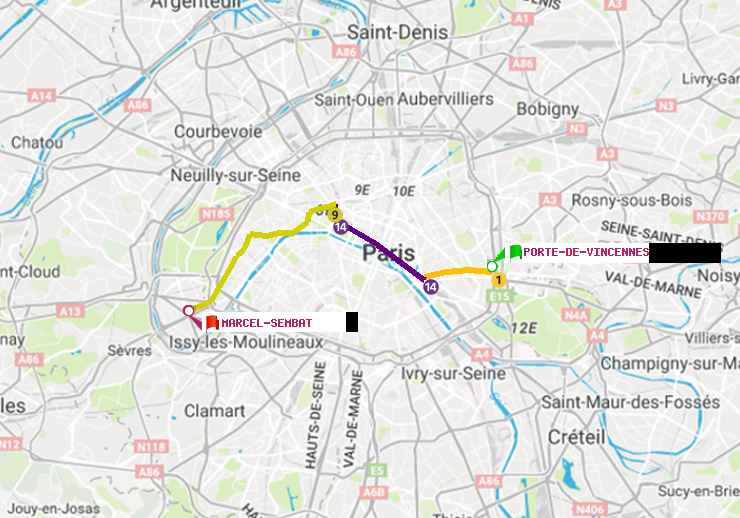 plan itinéraire ratp de Porte de Vincennes à Marcel Sembat