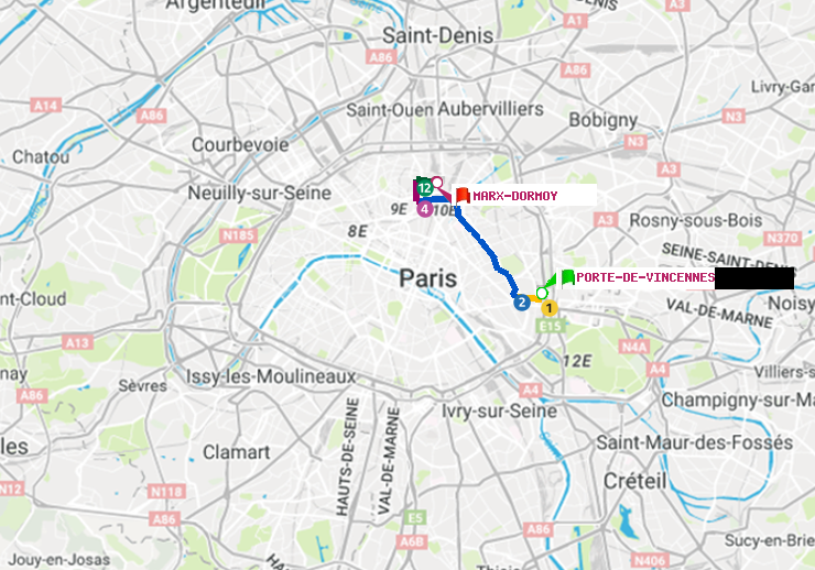 plan itinéraire ratp de Porte de Vincennes à Marx-Dormoy