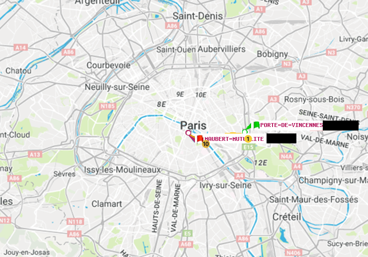 plan itinéraire ratp de Porte de Vincennes à Maubert-Mutualité