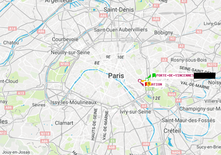 plan itinéraire ratp de Porte de Vincennes à Nation