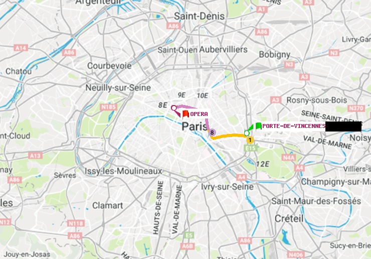 plan itinéraire ratp de Porte de Vincennes à Opéra