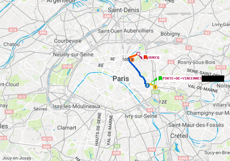 plan itinéraire ratp de Porte de Vincennes à Ourcq