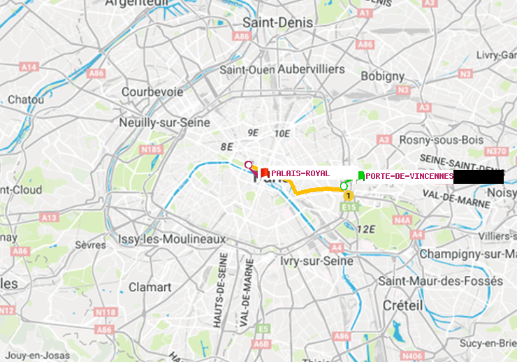 plan itinéraire ratp de Porte de Vincennes à Palais-Royal (Musée du Louvre)