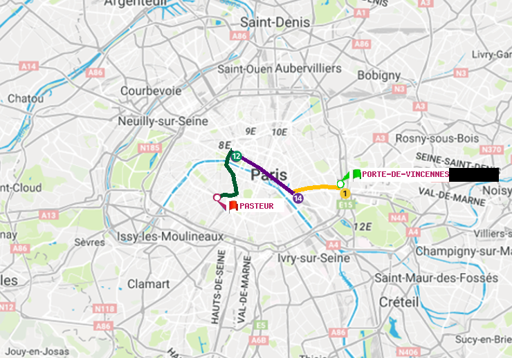plan itinéraire ratp de Porte de Vincennes à Pasteur