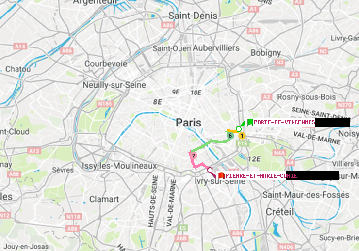 plan itinéraire ratp de Porte de Vincennes à Pierre et Marie Curie