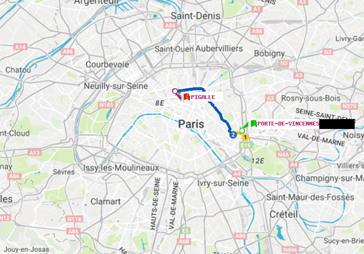 plan itinéraire ratp de Porte de Vincennes à Pigalle