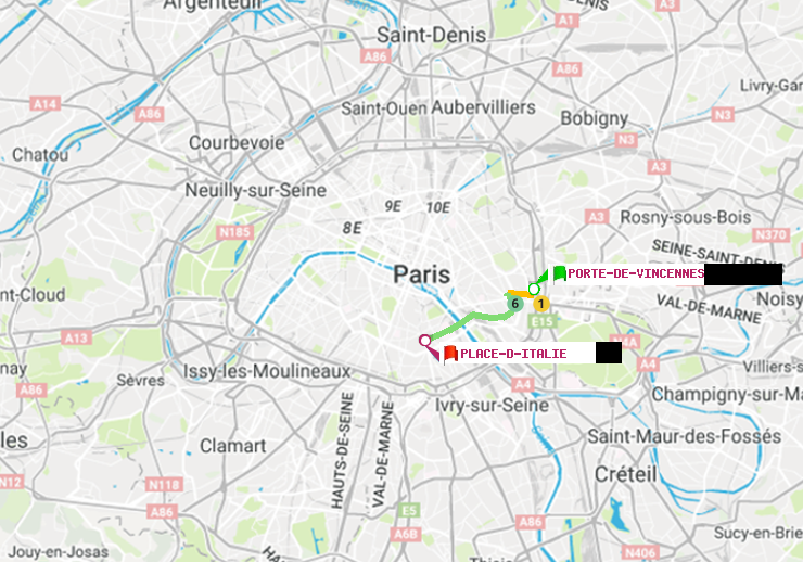 plan itinéraire ratp de Porte de Vincennes à Place d