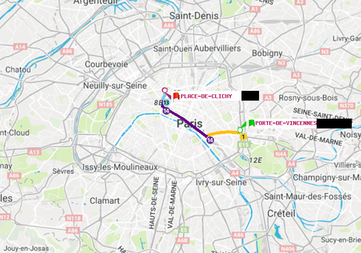 plan itinéraire ratp de Porte de Vincennes à Place de Clichy