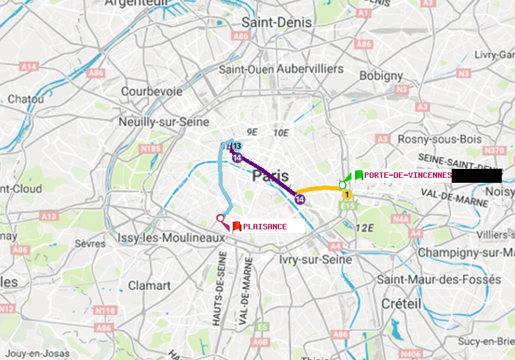 plan itinéraire ratp de Porte de Vincennes à Plaisance