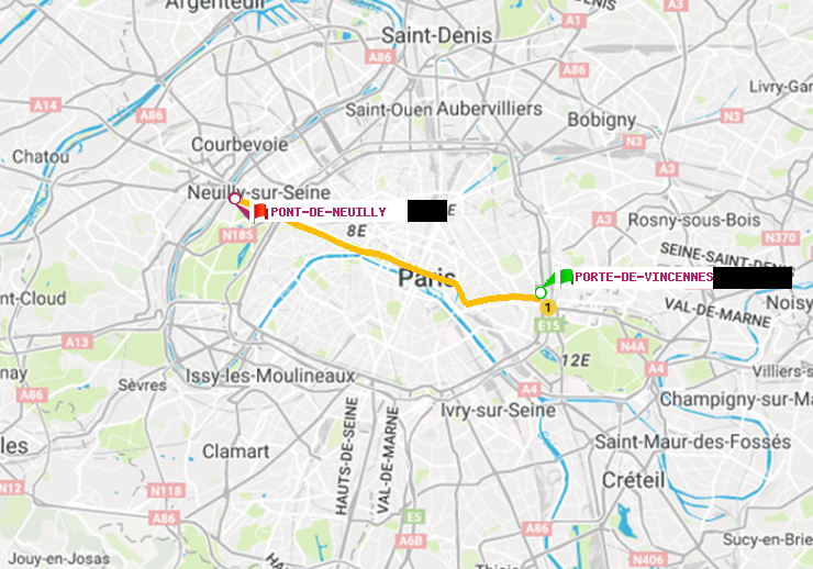 plan itinéraire ratp de Porte de Vincennes à Pont de Neuilly