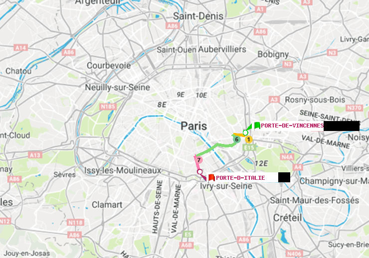 plan itinéraire ratp de Porte de Vincennes à Porte d