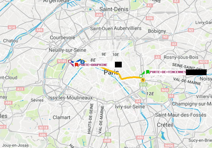 plan itinéraire ratp de Porte de Vincennes à Porte Dauphine (Maréchal de Lattre de Tassigny)