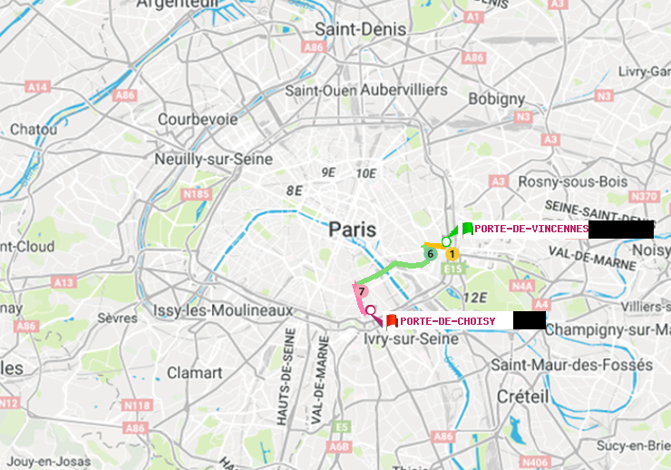 plan itinéraire ratp de Porte de Vincennes à Porte de Choisy