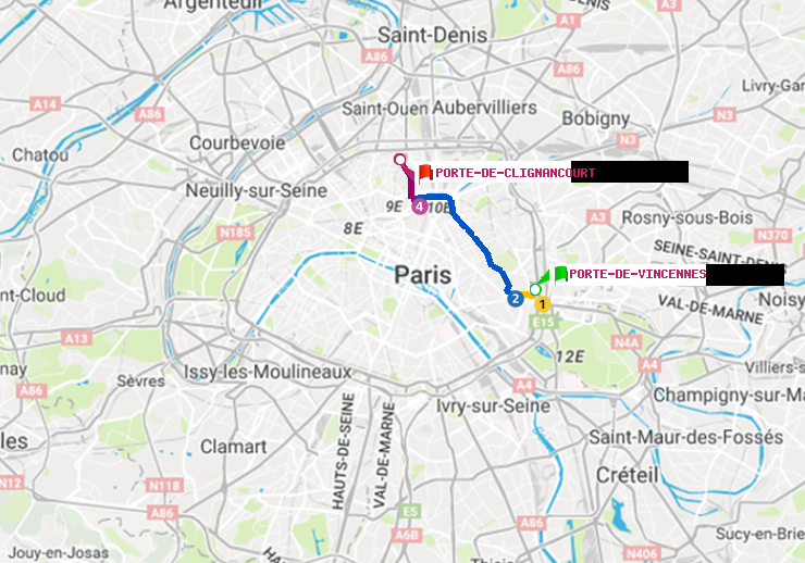 plan itinéraire ratp de Porte de Vincennes à Porte de Clignancourt