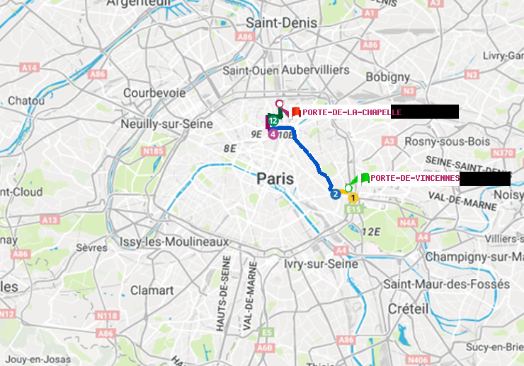plan itinéraire ratp de Porte de Vincennes à Porte de la Chapelle
