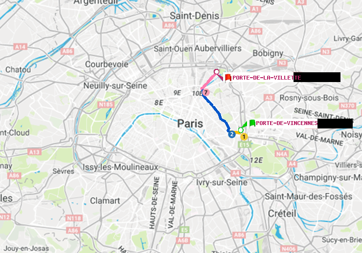 plan itinéraire ratp de Porte de Vincennes à Porte de la Villette