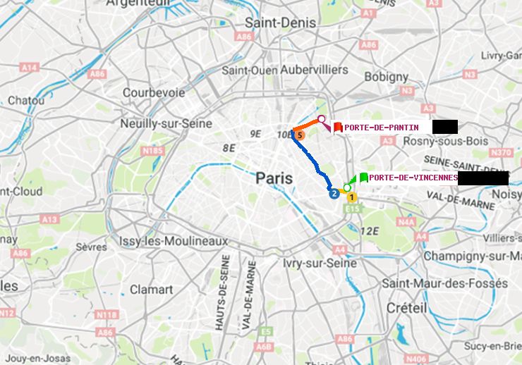 plan itinéraire ratp de Porte de Vincennes à Porte de Pantin