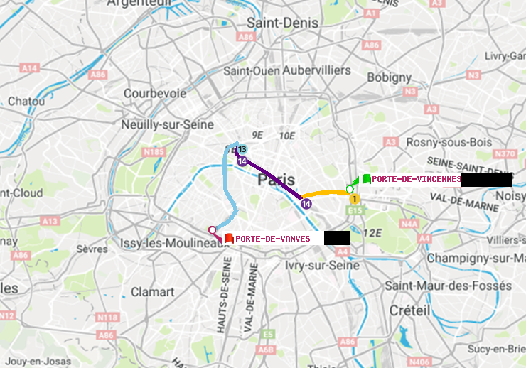 plan itinéraire ratp de Porte de Vincennes à Porte de Vanves