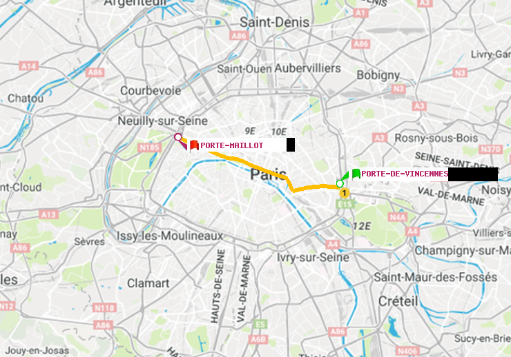plan itinéraire ratp de Porte de Vincennes à Porte Maillot