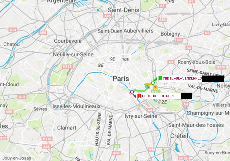 plan itinéraire ratp de Porte de Vincennes à Quai de la Gare