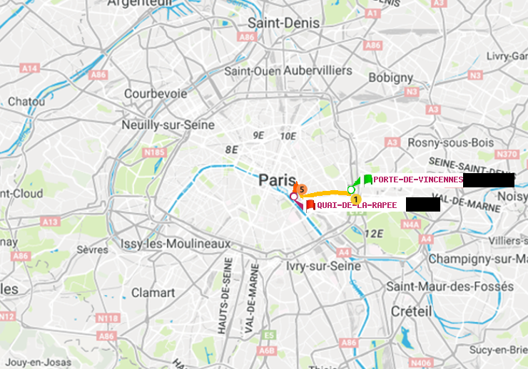 plan itinéraire ratp de Porte de Vincennes à Quai de la Rapée