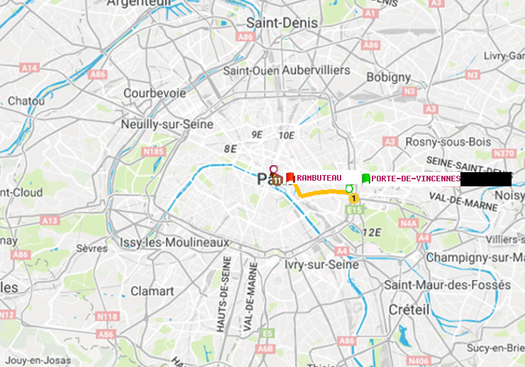 plan itinéraire ratp de Porte de Vincennes à Rambuteau