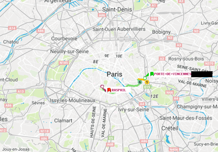 plan itinéraire ratp de Porte de Vincennes à Raspail
