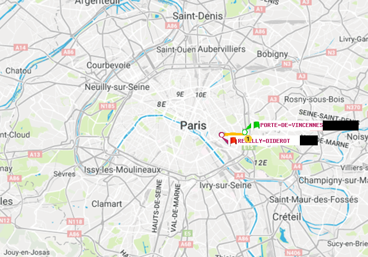 plan itinéraire ratp de Porte de Vincennes à Reuilly-Diderot