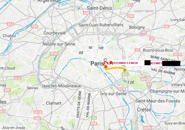 plan itinéraire ratp de Porte de Vincennes à Richard-Lenoir