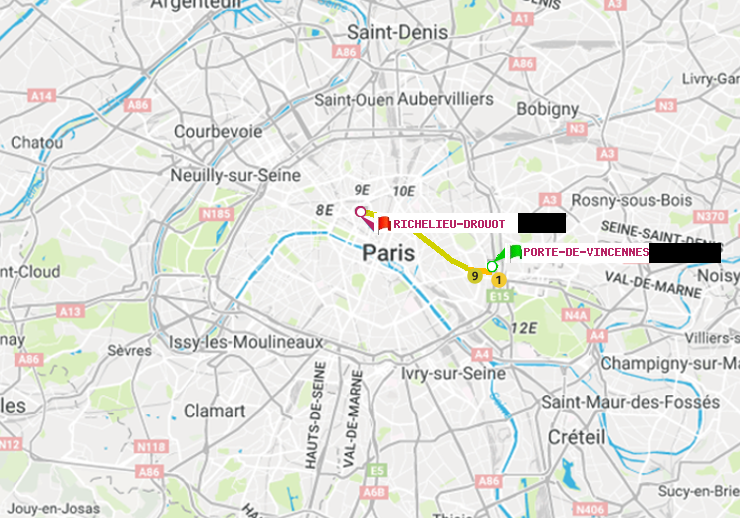 plan itinéraire ratp de Porte de Vincennes à Richelieu-Drouot