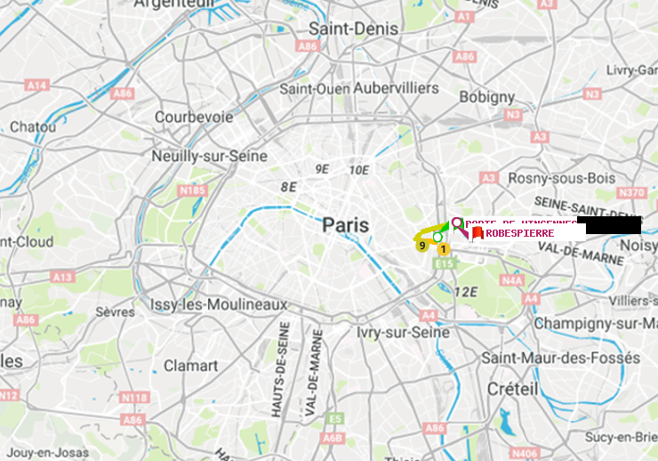 plan itinéraire ratp de Porte de Vincennes à Robespierre