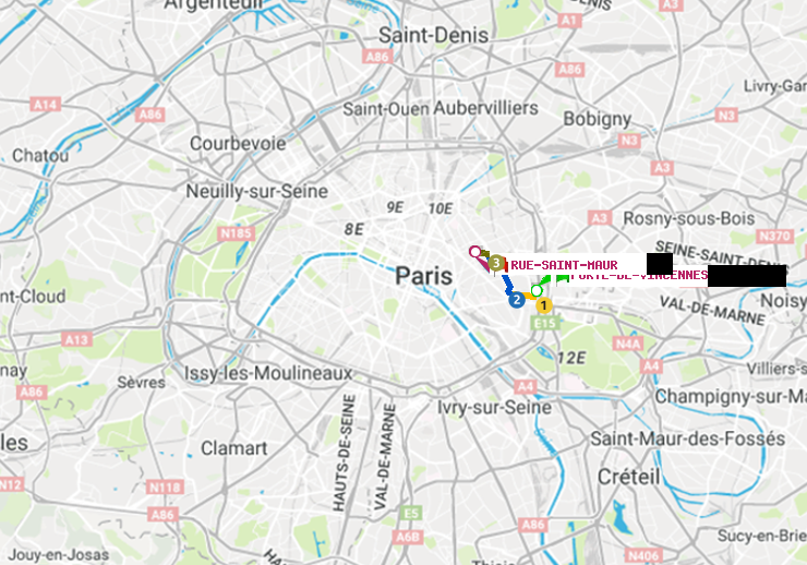 plan itinéraire ratp de Porte de Vincennes à Rue Saint-Maur