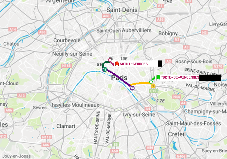plan itinéraire ratp de Porte de Vincennes à Saint-Georges