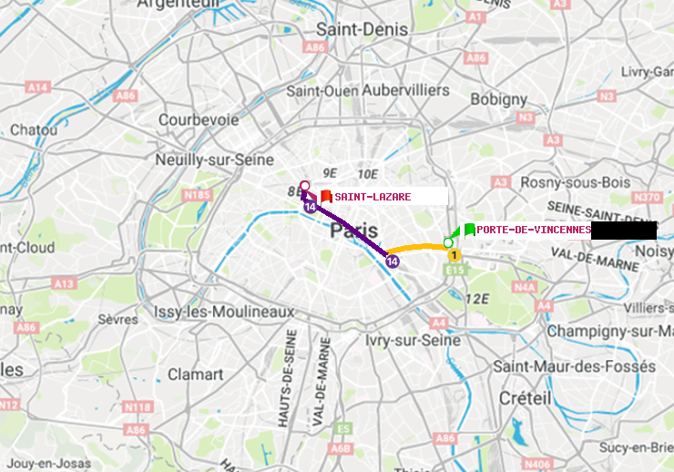 plan itinéraire ratp de Porte de Vincennes à Saint-Lazare