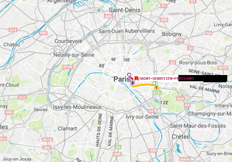 plan itinéraire ratp de Porte de Vincennes à Saint-Sébastien-Froissart