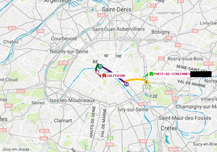 plan itinéraire ratp de Porte de Vincennes à Solférino