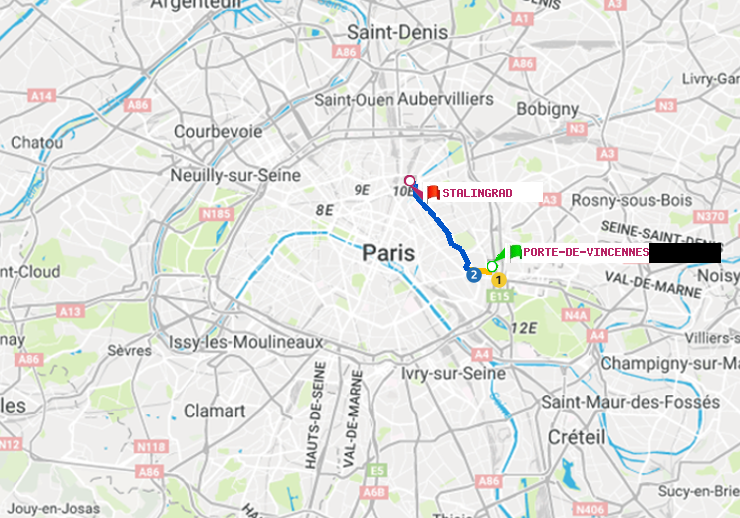 plan itinéraire ratp de Porte de Vincennes à Stalingrad