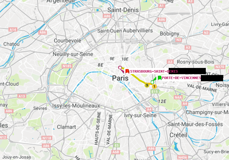 plan itinéraire ratp de Porte de Vincennes à Strasbourg-Saint-Denis
