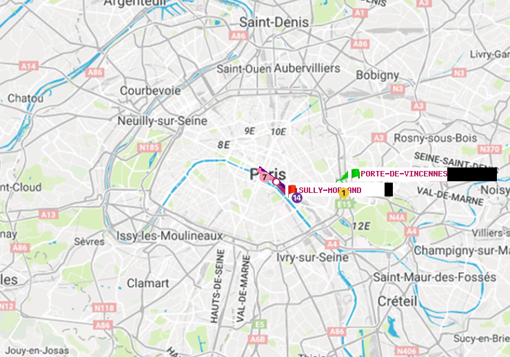 plan itinéraire ratp de Porte de Vincennes à Sully-Morland