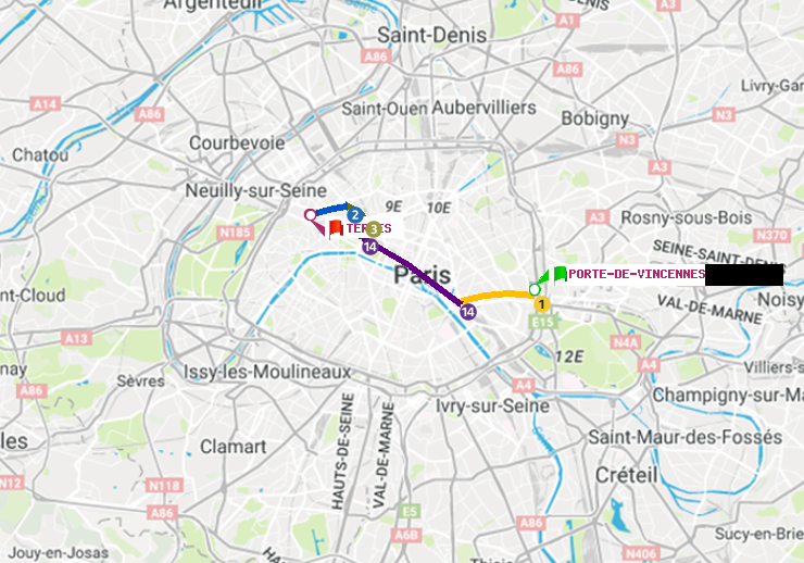 plan itinéraire ratp de Porte de Vincennes à Ternes