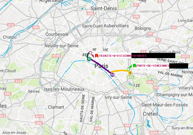 plan itinéraire ratp de Porte de Vincennes à Trinité-d